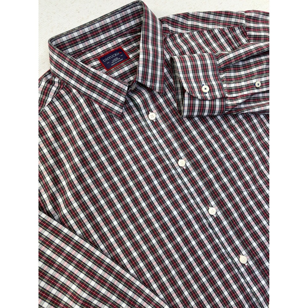 UNTUCKit Ormadel Plaid Button Down Shirt Mens Large Red White‎ Blue Long Sleeve